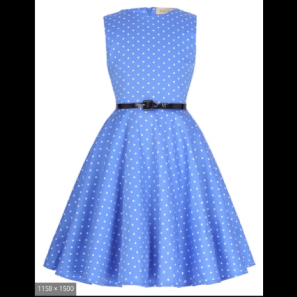 Kate Kasin Blue Dress With White Polka Dots